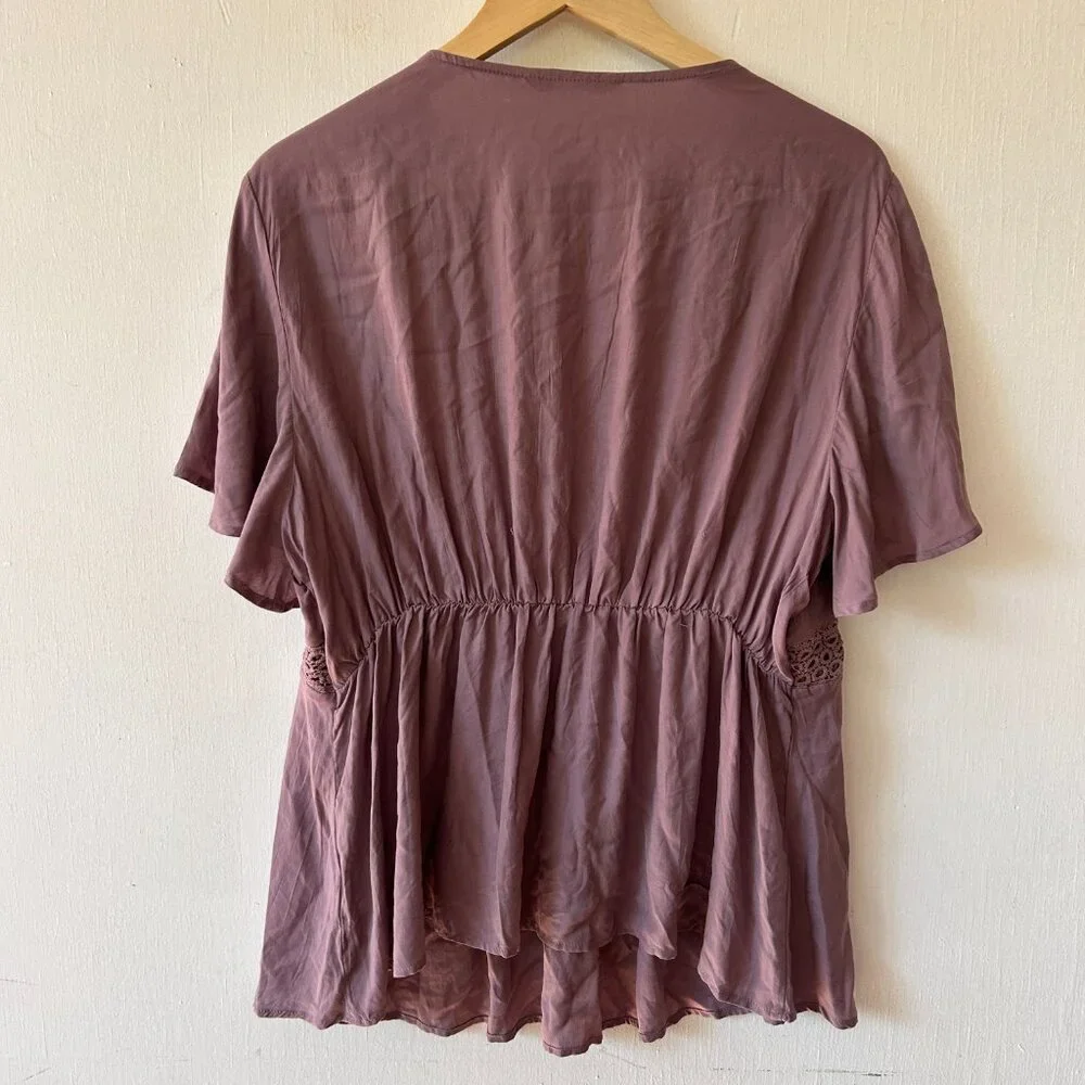 BloomChic Peasant Top Womens 16 Purple V-neck Boho Witchy Fairy Ruffle Sleeves - Picture 6 of 6